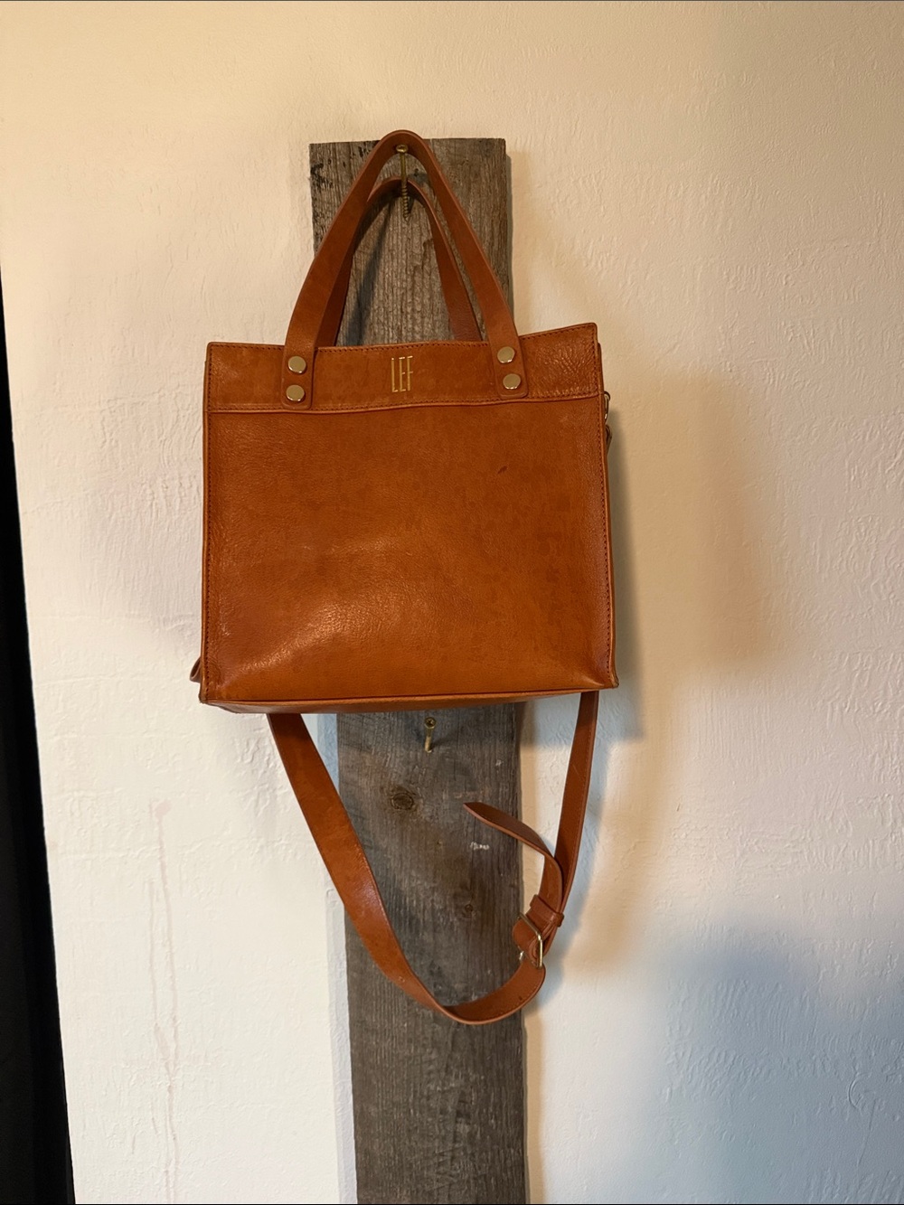 Mark & Graham Brown Leather Tote Bag Gold LEF Monogram